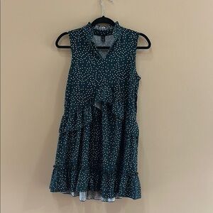 Fashion Dark Green Polka Dot Ruffle Dress